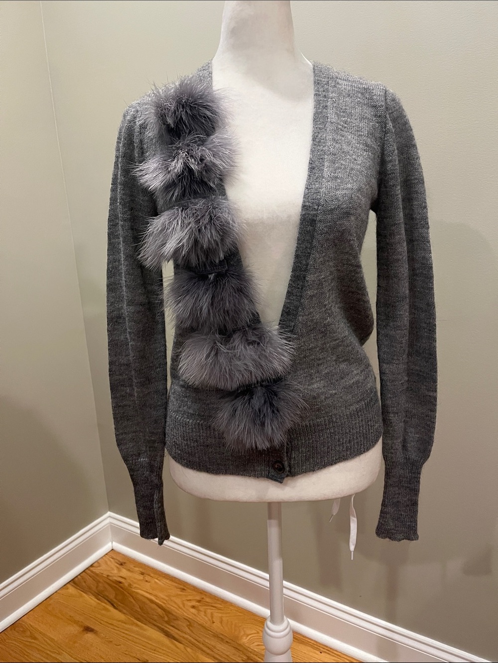J. Crew Grey Faux Fur Cardigan